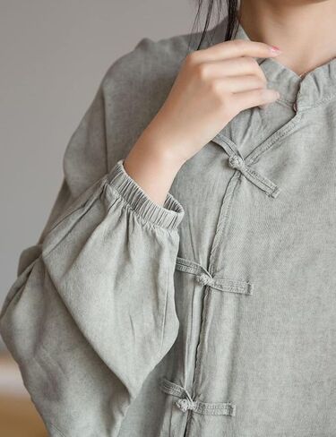NFYM Women's Retro Button Down Shirts Open Front Long Sleeve Chinese Style Loose Fit Tang Suit Blouse Tops in Saudi Arabia