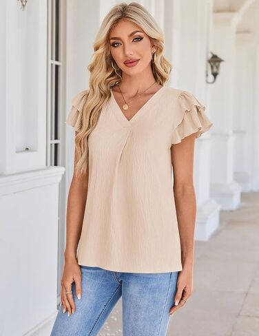 Simplefun Womens Dary Tops Tops Shuffle Short Sleeve أعمال العمل البلوزات ضد القمصان الصيفية الرقبة in Kuwait