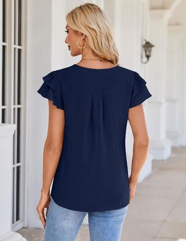 SimpleFun Womens Dressy Casual Tops Ruffle Short Sleeve Business Work Blouses V Neck Summer Shirts in Saudi Arabia