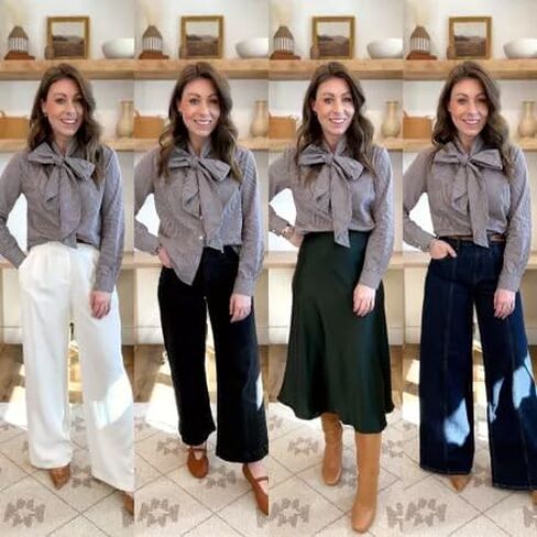 Cicy Bell Womens Plaid Shirts Bow Tied Neck Button Down Long Sleeve Casual Dressy Blouse Tops in Saudi Arabia