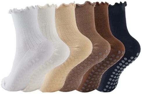 6-Pack Mesh Pilates Socks: Cute Woman Grip Socks for Yoga Girls Aged 18-28 - Breathable Ruffle for Barre & Gym in Kuwait