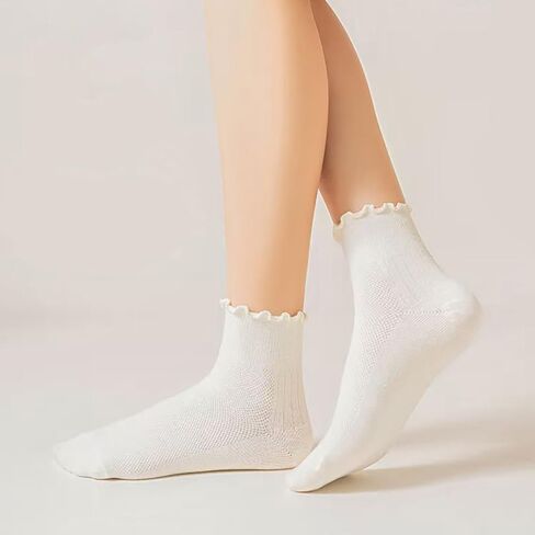 6-Pack Mesh Pilates Socks: Cute Woman Grip Socks for Yoga Girls Aged 18-28 - Breathable Ruffle for Barre & Gym in Kuwait