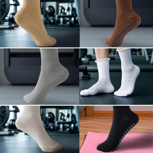 6-Pack Mesh Pilates Socks: Cute Woman Grip Socks for Yoga Girls Aged 18-28 - Breathable Ruffle for Barre & Gym in Kuwait