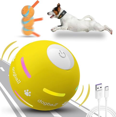 Dog Balls,The 3rd Generation Interactive Toys for Puppy/Small/Medium/Large Dogs,Improved Dog Rolling Effect Tennis Ball with Strap, Tough Motion Activated Automatic Moving Dog Ball Toys in Saudi Arabia