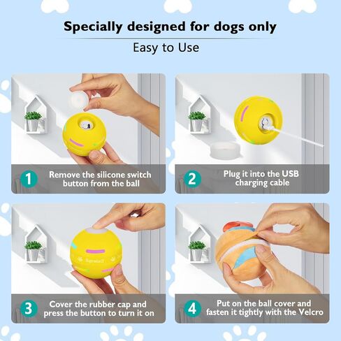 Dog Balls,The 3rd Generation Interactive Toys for Puppy/Small/Medium/Large Dogs,Improved Dog Rolling Effect Tennis Ball with Strap, Tough Motion Activated Automatic Moving Dog Ball Toys in Saudi Arabia