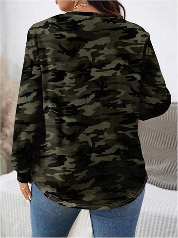 Women's Plus Size Camo Sweatshirts Crewneck Long Sleeve Drop Shoulder Fall Tops in Saudi Arabia