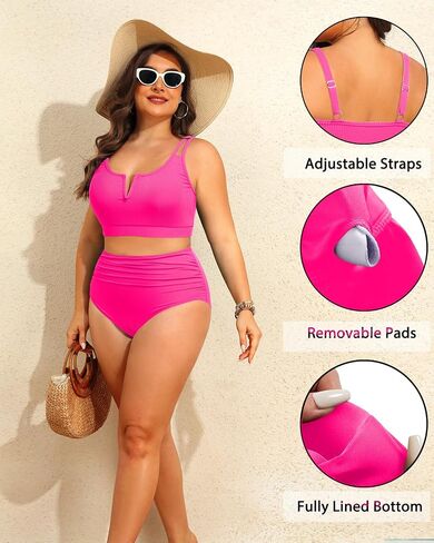 Women Plus Size High Waisted Bikini - Ribbed Two Piece Swimsuit Tummy Control Bathing Suit V-Wired 2025 Swimwear in Saudi Arabia