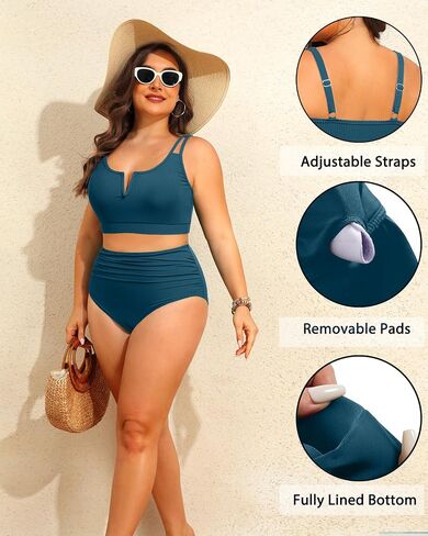 Women Plus Size High Waisted Bikini - Ribbed Two Piece Swimsuit Tummy Control Bathing Suit V-Wired 2025 Swimwear in Saudi Arabia