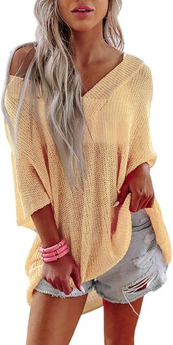 Beach Vacation Clothes for Women Summer Tops Half Sleeve Oversized Crochet Sweater Women's Tops Womens Cover ups in Kuwait