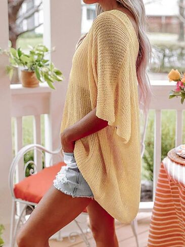 Beach Vacation Clothes for Women Summer Tops Half Sleeve Oversized Crochet Sweater Women's Tops Womens Cover ups in Kuwait