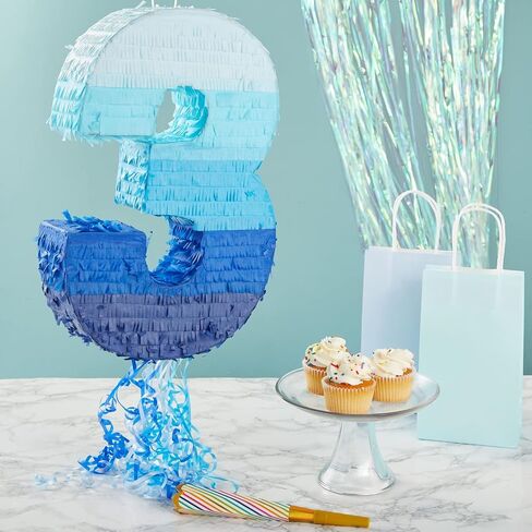 BLUE PANDA Number 1 Pull String Pinata for Boys, 1st Birthday Party Decorations, Ombre Blue (16.5 x 11.5 x 3 In) in Saudi Arabia