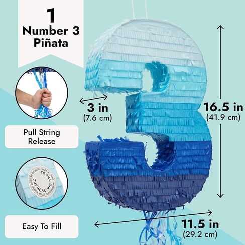 BLUE PANDA Number 1 Pull String Pinata for Boys, 1st Birthday Party Decorations, Ombre Blue (16.5 x 11.5 x 3 In) in Saudi Arabia