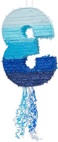 BLUE PANDA Number 1 Pull String Pinata for Boys, 1st Birthday Party Decorations, Ombre Blue (16.5 x 11.5 x 3 In) in Saudi Arabia
