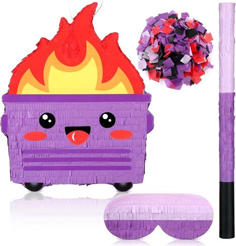Poen Dumpster on Fire Piñata with Blindfold Bat and Confetti Funny Piñatas for Christmas Carnival Birthday Party Decoration Photo Prop Candy Holder Supplies, 15.75 x 12.6 Inch(Green) in Saudi Arabia