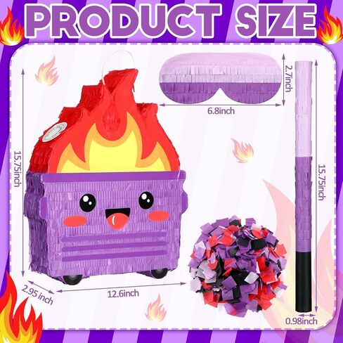 Poen Dumpster on Fire Piñata with Blindfold Bat and Confetti Funny Piñatas for Christmas Carnival Birthday Party Decoration Photo Prop Candy Holder Supplies, 15.75 x 12.6 Inch(Green) in Saudi Arabia