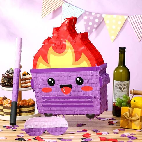 Poen Dumpster on Fire Piñata with Blindfold Bat and Confetti Funny Piñatas for Christmas Carnival Birthday Party Decoration Photo Prop Candy Holder Supplies, 15.75 x 12.6 Inch(Green) in Saudi Arabia
