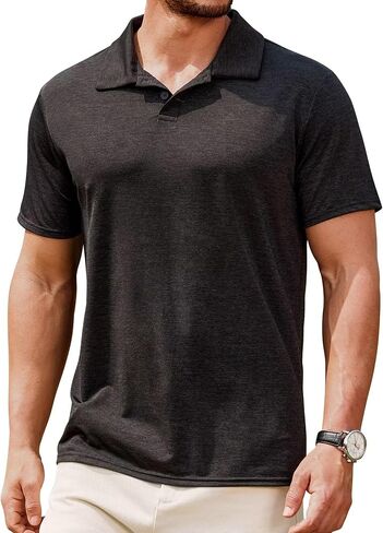 Lexiart Men's Cool Feeling Athletic Golf Polo Shirt Short Sleeve Performance Moisture Wicking Collared Tops in Saudi Arabia