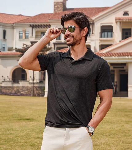 Lexiart Men's Cool Feeling Athletic Golf Polo Shirt Short Sleeve Performance Moisture Wicking Collared Tops in Saudi Arabia