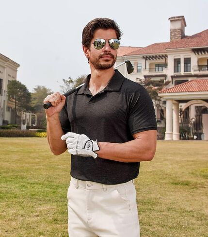 Lexiart Men's Cool Feeling Athletic Golf Polo Shirt Short Sleeve Performance Moisture Wicking Collared Tops in Saudi Arabia