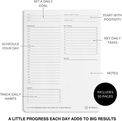 MiGoals Undated Daily Goals Desk Pad - Productivity To Do List Notepad - 50 Pages, B5 in Saudi Arabia
