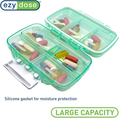 EZY DOSE Moisture-Proof Pill Case, Medicine Planner, Vitamin Organizer Box, Travel-Friendly, Latch-Closure to Secure Contents, 7 Individual Compartments Multiple Sizes with Tight Seal, Medium, Green in Saudi Arabia