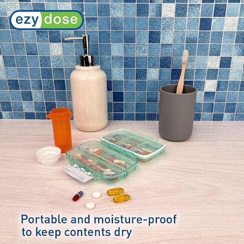 EZY DOSE Moisture-Proof Pill Case, Medicine Planner, Vitamin Organizer Box, Travel-Friendly, Latch-Closure to Secure Contents, 7 Individual Compartments Multiple Sizes with Tight Seal, Medium, Green in Saudi Arabia