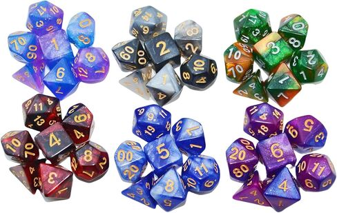 SmartDealsPro 6 x 7 Sets (42 pcs) Glitter Polyhedral Dice Sets with Pouches for DND RPG MTG Dungeon and Dragons Table Board Roll Playing Games D4 D8 D10 D12 D20 (6 Sets) in Kuwait