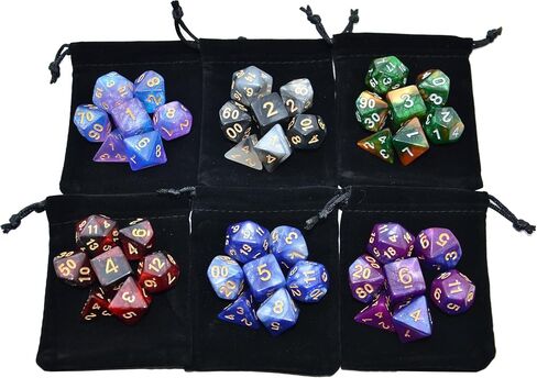 SmartDealsPro 6 x 7 Sets (42 pcs) Glitter Polyhedral Dice Sets with Pouches for DND RPG MTG Dungeon and Dragons Table Board Roll Playing Games D4 D8 D10 D12 D20 (6 Sets) in Kuwait