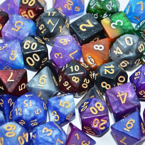 SmartDealsPro 6 x 7 Sets (42 pcs) Glitter Polyhedral Dice Sets with Pouches for DND RPG MTG Dungeon and Dragons Table Board Roll Playing Games D4 D8 D10 D12 D20 (6 Sets) in Kuwait