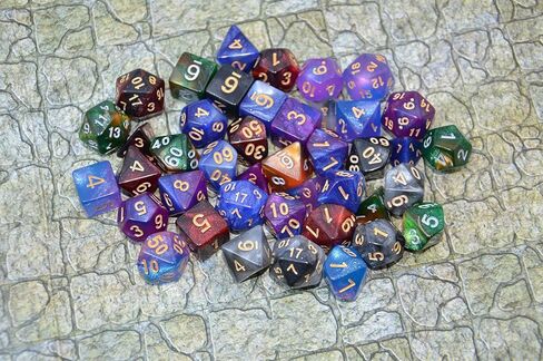 SmartDealsPro 6 x 7 Sets (42 pcs) Glitter Polyhedral Dice Sets with Pouches for DND RPG MTG Dungeon and Dragons Table Board Roll Playing Games D4 D8 D10 D12 D20 (6 Sets) in Kuwait