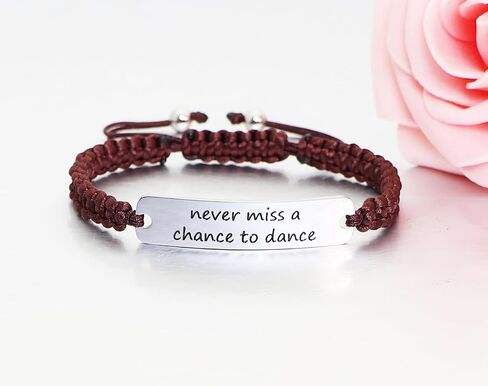 Meiba Dancer Gift Braided Rope ID Bracelet Engraved Never Miss a Chance to Dance Adjustable Bracelet Gift for Dance Teacher in Kuwait