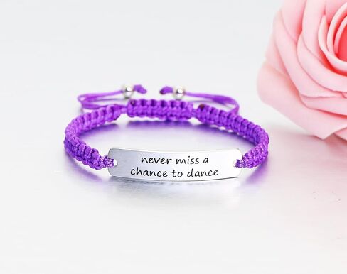 Meiba Dancer Gift Braided Rope ID Bracelet Engraved Never Miss a Chance to Dance Adjustable Bracelet Gift for Dance Teacher in Kuwait