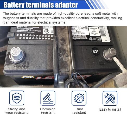 Car Battery Post Shims, Pure Lead Anode Cathode Terminal Converter Adaptor, Positive & Negative Battery Terminal Post Sleeves, Universal Car Accessories for Most Vehicles (2PCS) in Kuwait