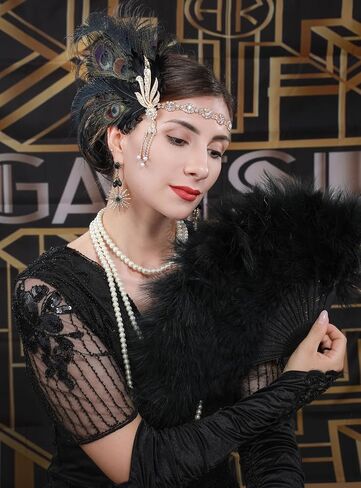 Cizoe Flapper Accessories for Women,20s Great Gatsby Accessory Set 1920s Peacock Headpiece Flapper Headband Gloves in Saudi Arabia