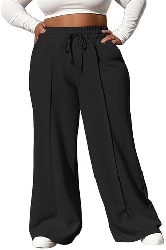 YeGine Women Plus Size Wide Leg Sweatpants Elastic Waist Loose Fit Summer Casual Drawstring Baggy Active Pants in Saudi Arabia