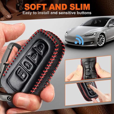 ملحقات تغطية مفتاح Slohif Leather FOB لـ Toyota لعام 2018-2022 Camry Rav4 Highlander Avalon C-HR Prius Corolla GT86 4 أزرار ، حقيبة جلدية+D-Ring+Hook (أسود) in Kuwait