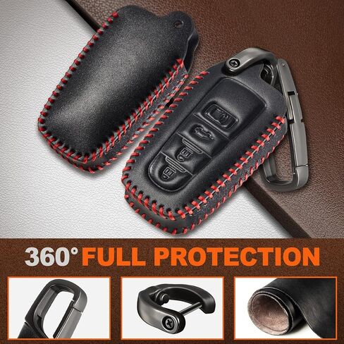 ملحقات تغطية مفتاح Slohif Leather FOB لـ Toyota لعام 2018-2022 Camry Rav4 Highlander Avalon C-HR Prius Corolla GT86 4 أزرار ، حقيبة جلدية+D-Ring+Hook (أسود) in Kuwait