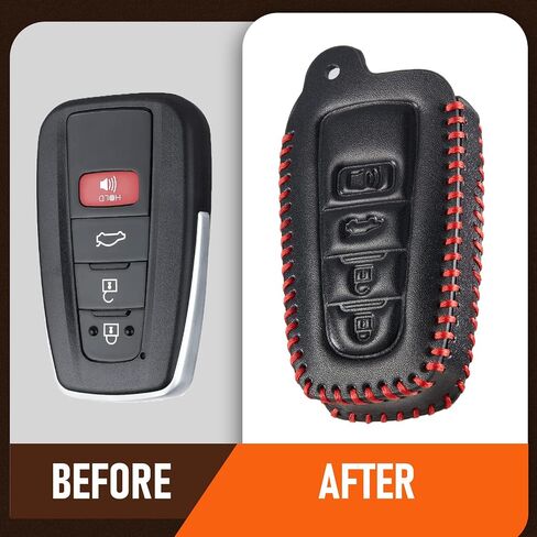 ملحقات تغطية مفتاح Slohif Leather FOB لـ Toyota لعام 2018-2022 Camry Rav4 Highlander Avalon C-HR Prius Corolla GT86 4 أزرار ، حقيبة جلدية+D-Ring+Hook (أسود) in Kuwait