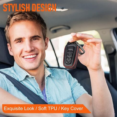 ملحقات تغطية مفتاح Slohif Leather FOB لـ Toyota لعام 2018-2022 Camry Rav4 Highlander Avalon C-HR Prius Corolla GT86 4 أزرار ، حقيبة جلدية+D-Ring+Hook (أسود) in Kuwait