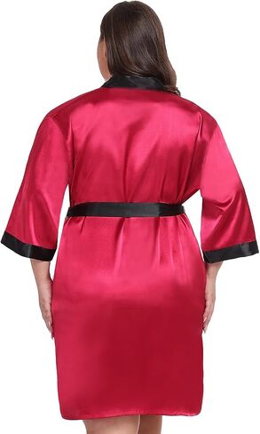 Women Plus Size Robe Knee Length Satin Kimono Bathrobe Floral Kimonos Sleepwear Dressing Gown in Saudi Arabia