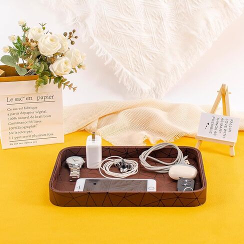 SANQIANWAN Faux Leather Valet Tray for Men Nightstand Bedside Entry Table Tray Catchall Tray for Keys,Wallet,Phone,Watch,Jelwery and Coin Gift for Dad Husband Boyfriend Uncle (Black) in Saudi Arabia
