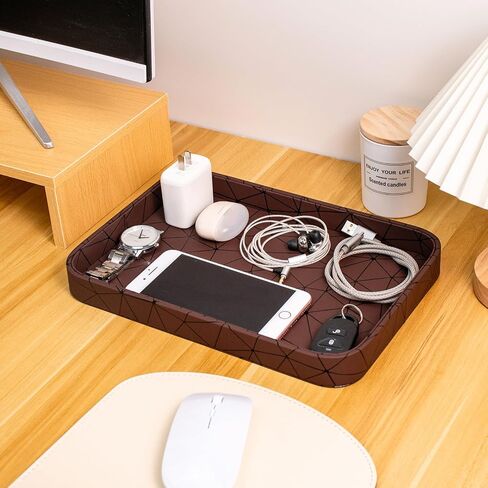 SANQIANWAN Faux Leather Valet Tray for Men Nightstand Bedside Entry Table Tray Catchall Tray for Keys,Wallet,Phone,Watch,Jelwery and Coin Gift for Dad Husband Boyfriend Uncle (Black) in Saudi Arabia