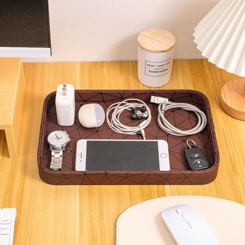 SANQIANWAN Faux Leather Valet Tray for Men Nightstand Bedside Entry Table Tray Catchall Tray for Keys,Wallet,Phone,Watch,Jelwery and Coin Gift for Dad Husband Boyfriend Uncle (Black) in Saudi Arabia