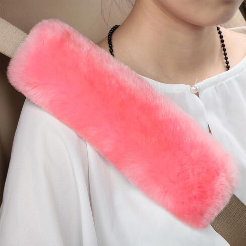 2pc Soft Genuine Sheepskin Wool Auto Seat Belt Cover Seatbelt Shoulder Pad for a More Comfortable Driving, Compatible with All Cars(Black) in Saudi Arabia