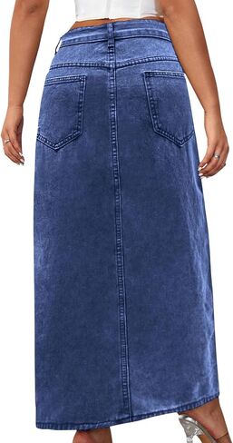 SEMATOMALA Women's Thigh High Split Maxi Denim Skirt High Waisted Cut Out High Low Asymmetrical Jeans Long Skirts in Saudi Arabia