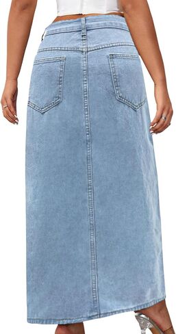 SEMATOMALA Women's Thigh High Split Maxi Denim Skirt High Waisted Cut Out High Low Asymmetrical Jeans Long Skirts in Saudi Arabia
