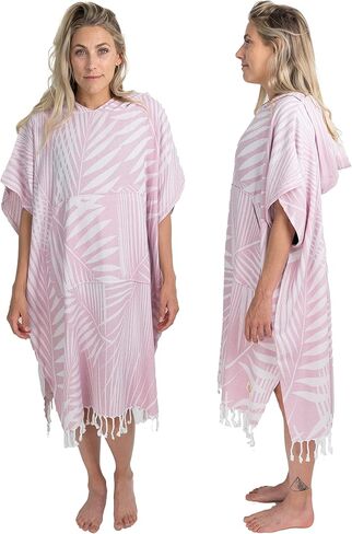 Nova Blue Tamel Poncho - أوراق النخيل الوردية الاستوائية تغطية ملابس السباحة - تغطية بدلة السباحة المغطاة بالغطاء (33 × 37) - فستان مناشف جاف تركي 100 ٪ للشاطئ والبركة in Saudi Arabia