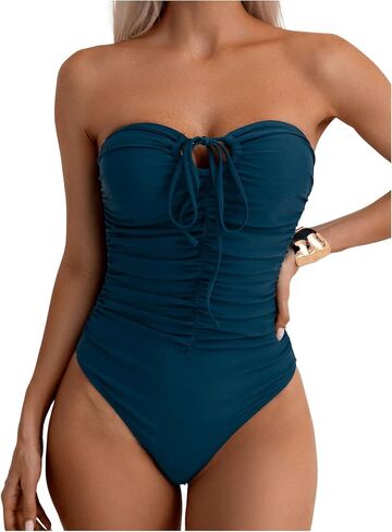 Milumia Women Strapless Bathing Suits Ruched Halter Bandeau One Piece Swimsuit in Saudi Arabia