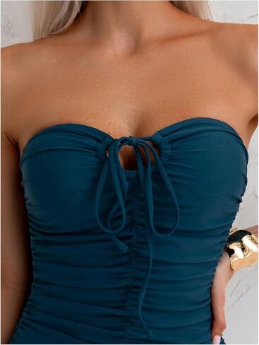 Milumia Women Strapless Bathing Suits Ruched Halter Bandeau One Piece Swimsuit in Saudi Arabia