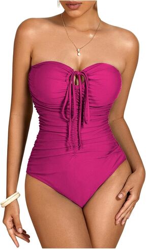 Milumia Women Strapless Bathing Suits Ruched Halter Bandeau One Piece Swimsuit in Saudi Arabia